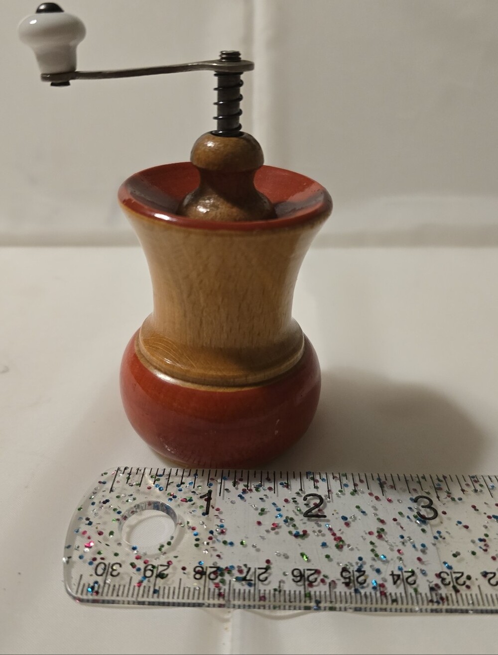 Vintage Wooden Hand Crank Pepper Mill Grinder Red Brown Small 3"